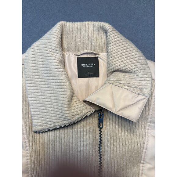 Simply Vera Wang Puffer Jacket w/ Sweater Accents Tan Womens LG - Picture 2 of 9